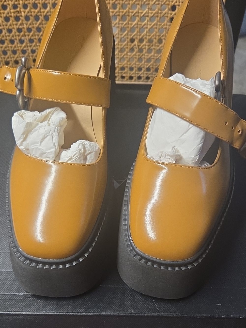 Platform Mary Jane Shoes in Mustard Yellow